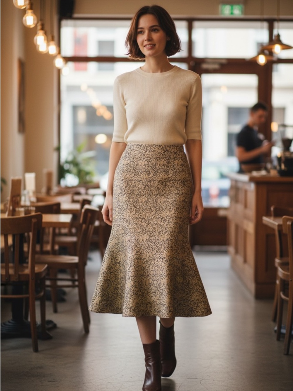 Stunning! Nicowa Floral Patterned Skirt, Women’s Size 10, Black/Tan